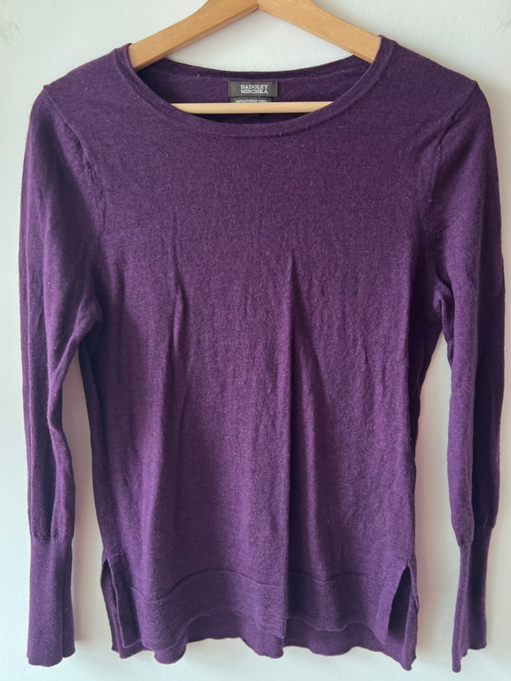 Badgley Mischka 100% Merino Wool Purple Lightweight Crewneck